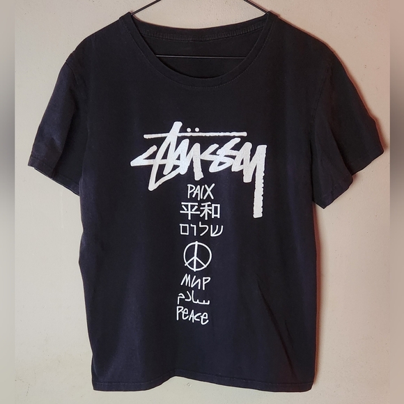 Stussy Other - Stussy Black Tee with White Peace Graphic